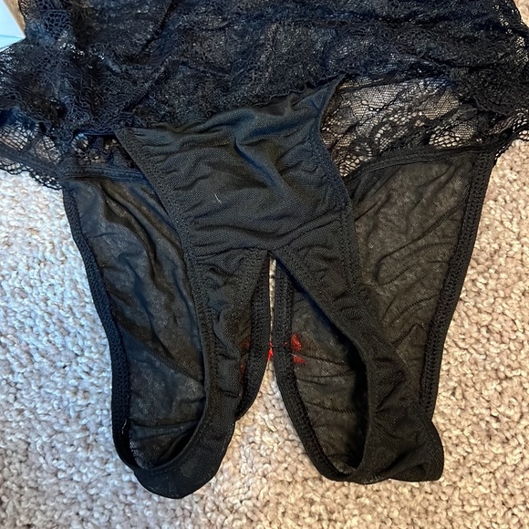 In Box Red and Black Plunge Lace Mesh Teddy Bodysuit Lingerie Sexy Halter Top - Picture 6 of 7